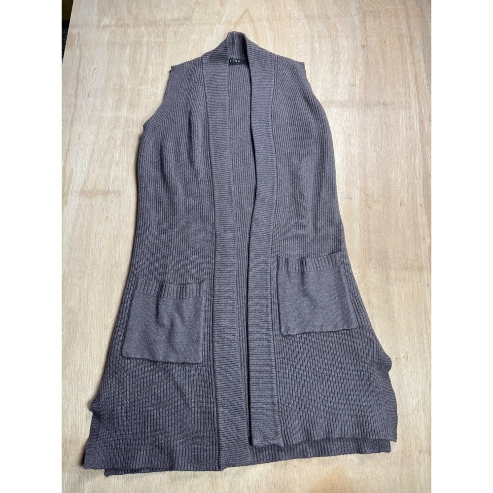 Cyrus Grey Ribbed‎ Knit Open Front Long Vest Cardigan XS Pockets